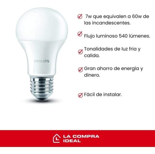 Pack 6 Lámparas Led Philips 7w E27 - Imagen 2