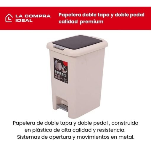 Papelera De Cocina Cesto Tacho De Basura Doble Tapa  20 L - Imagen 3