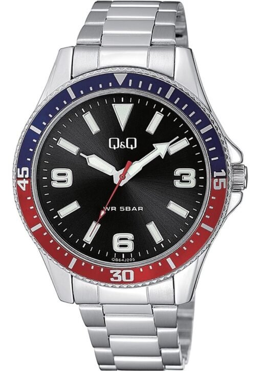 Reloj Pulsera Q&q Análogo Acero Contorno Azul Y Rojo Febo