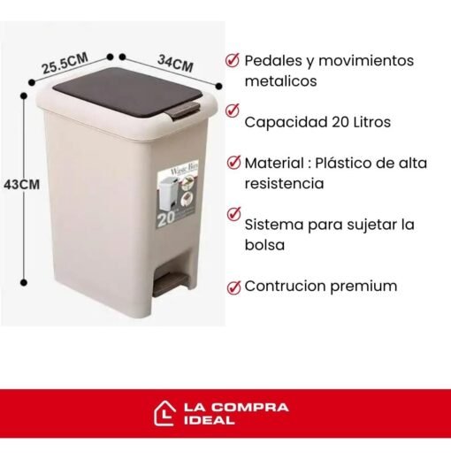 Papelera De Cocina Cesto Tacho De Basura Doble Tapa  20 L - Imagen 2
