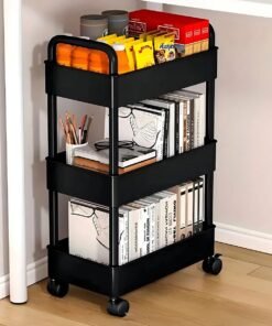 Carrito Organizador Multiuso 3 Estantes con Ruedas 360º Color Negro