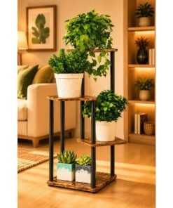 Soporte Plantas Metal Y Madera 4 Niveles Porta Macetas