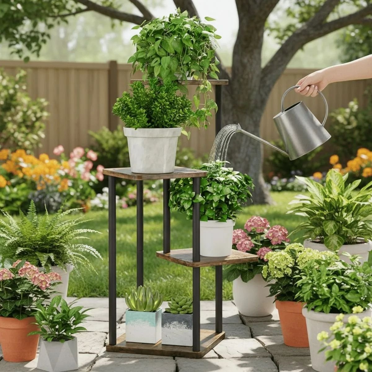 Soporte Plantas Metal Y Madera 4 Niveles Porta Macetas - Imagen 4