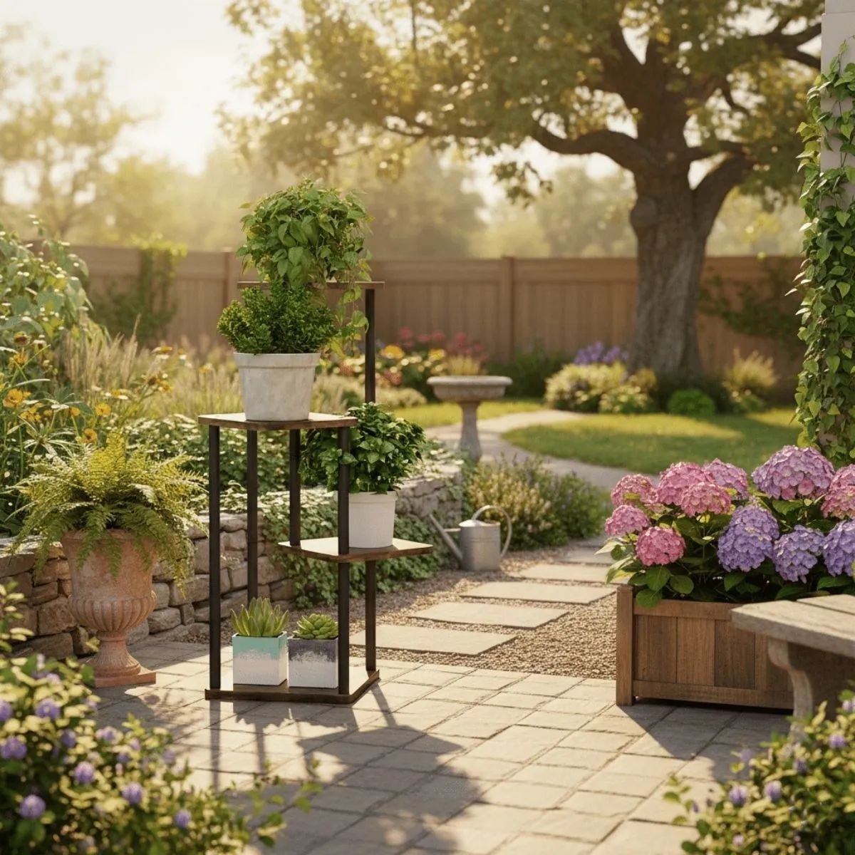 Soporte Plantas Metal Y Madera 4 Niveles Porta Macetas - Imagen 5