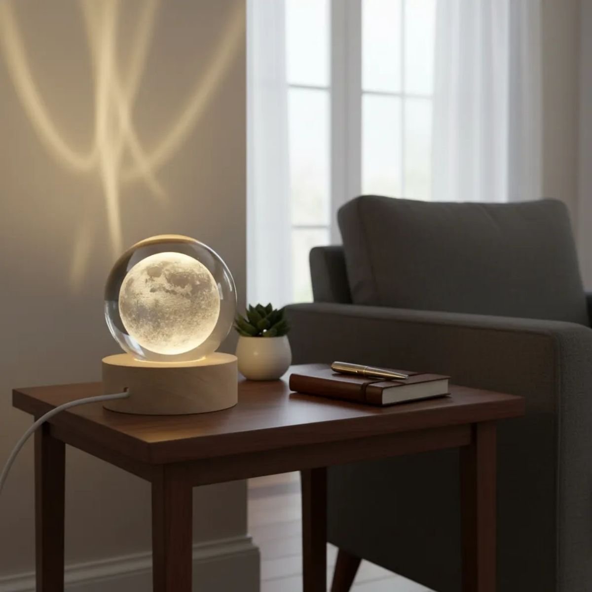 Lampara Veladora Led Bola De Cristal 3d Luna Madrea Cristal - Imagen 5
