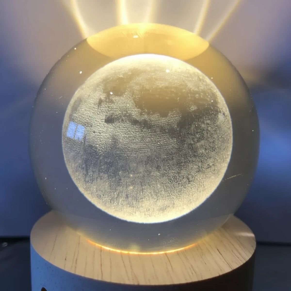 Lampara Veladora Led Bola De Cristal 3d Luna Madrea Cristal - Imagen 4