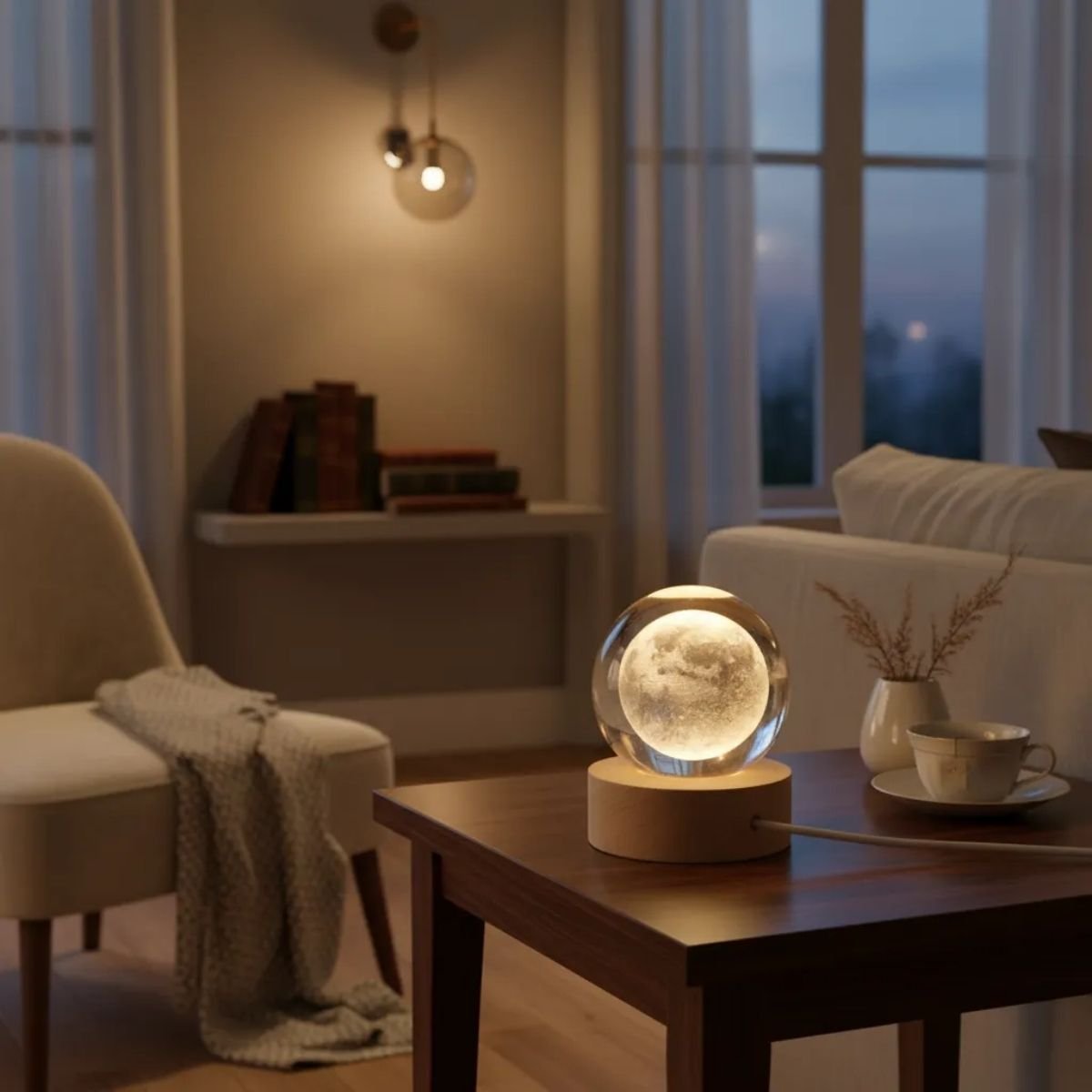 Lampara Veladora Led Bola De Cristal 3d Luna Madrea Cristal - Imagen 3