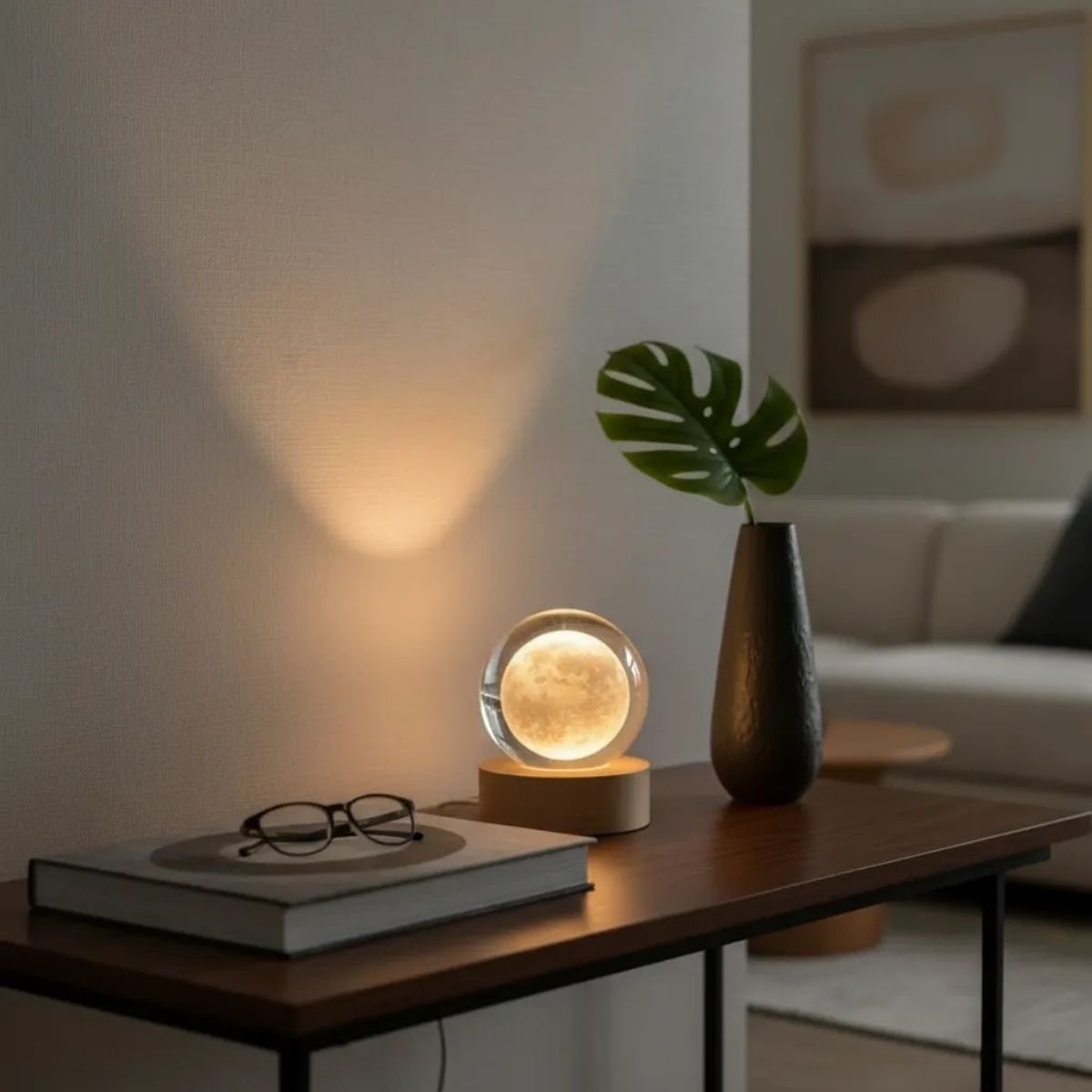 Lampara Veladora Led Bola De Cristal 3d Luna Madrea Cristal - Imagen 2