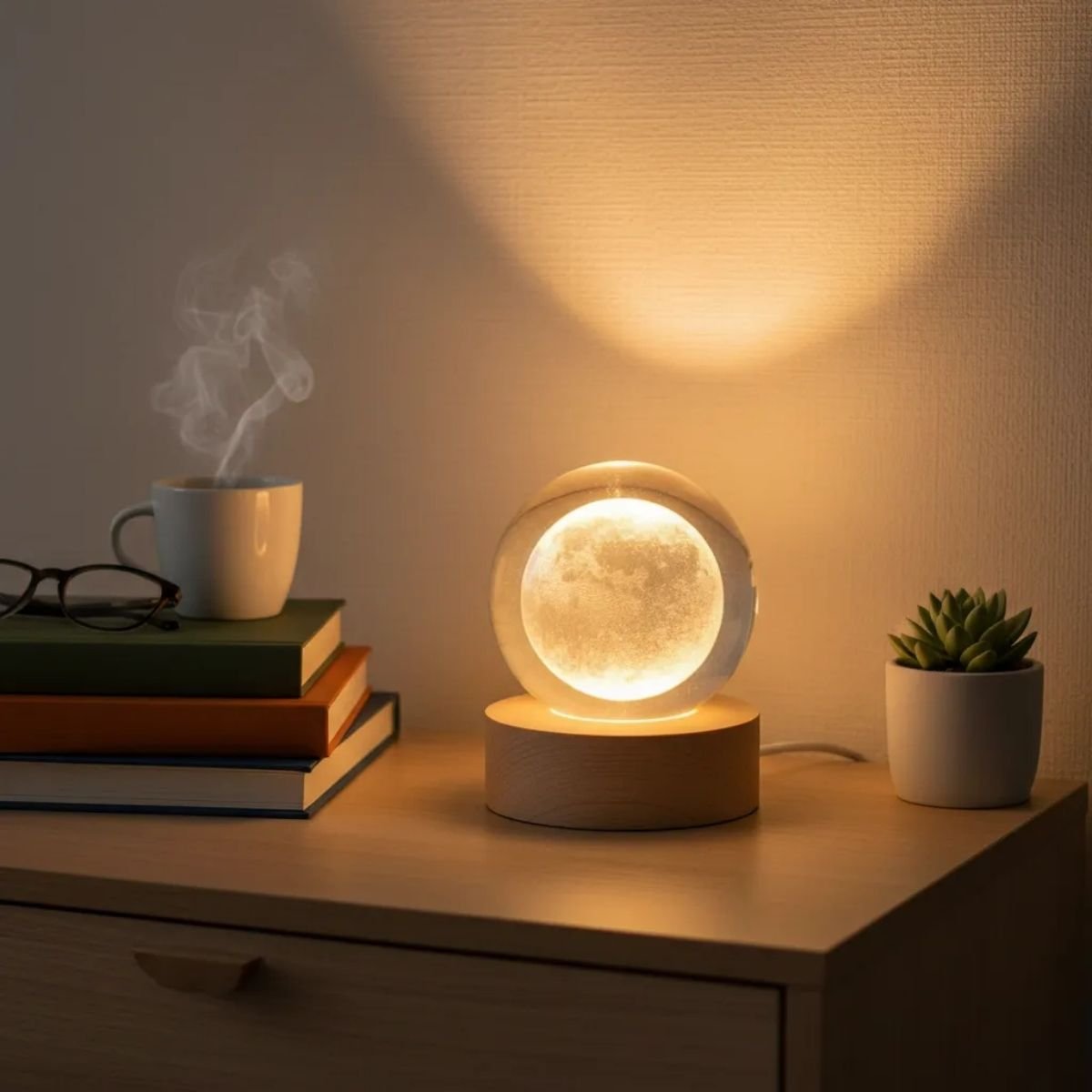 Lampara Veladora Led Bola De Cristal 3d Luna Madrea Cristal